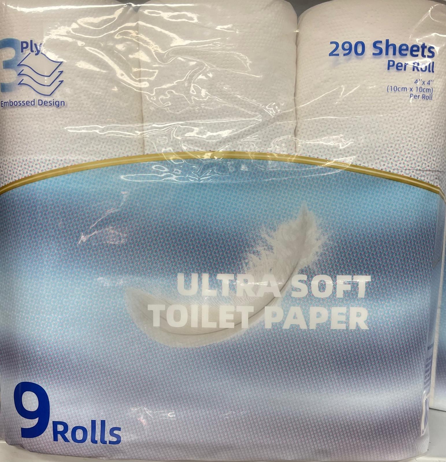 Toilet paper 290 sheets per roll 9 rolls 1 box ( 45 pc roll )